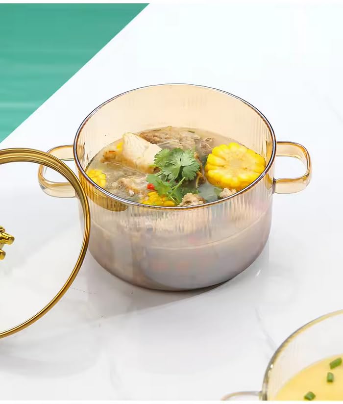 Avastro 1.5L Gold Transparent Soup Pot Heat Resistant Microwave Fire Heating Dual Handles Nonstick Glass Saucepan with Cover Kitchen Cooking Tools Pack of 1 4