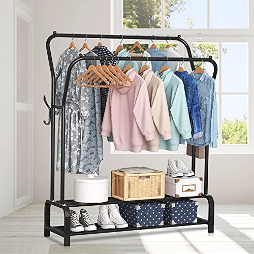 image for Wlretmci Clothing Rack with Shelves, Double Rods Clothes Rack Garment 