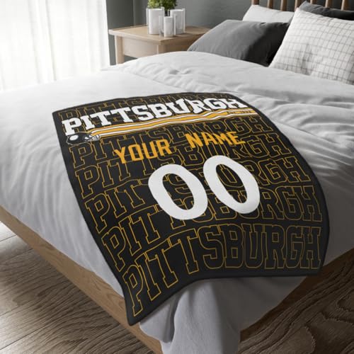 Image of ANTKING Pittsburgh Throw Blanket for Men Women Boy Custom Name and Number Gifts