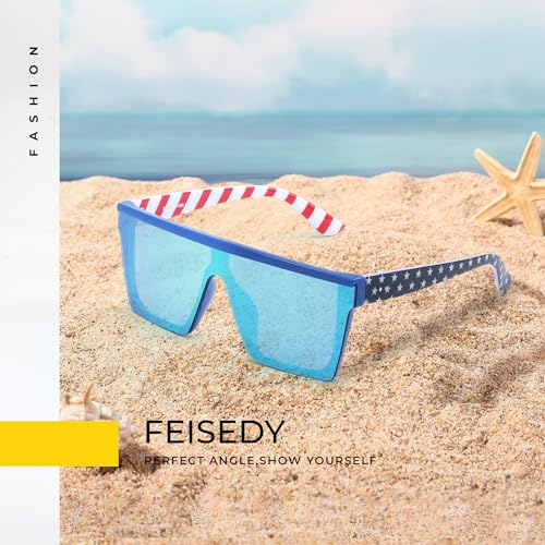 Image of FEISEDY Oversized Square Trendy Sunglasses Womens Mens Futuristic Flat Top Visor Shades UV400 B2470