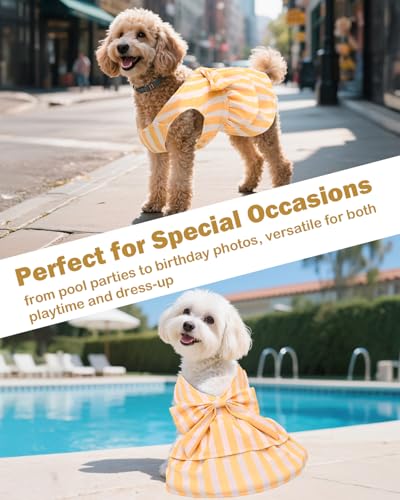 Image of CuteBone UPF50+ Dog Dresses for Small Dogs, Summer Sleeveless Deep V-Back Pet Dress with Big Bow, Breathable Swimwear Fabric, Cooling Stretchy Puppy Clothes for Outdoor Wedding Party Beach DV09XXS