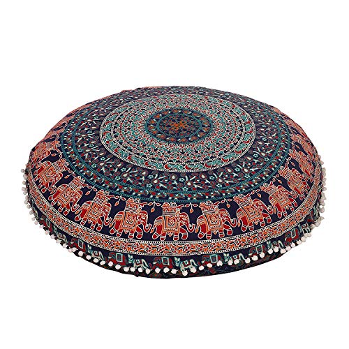 Hemsi-77 Floor Pillow Cover Decorative Mandala Pillow Sham Camel Indian Bohemian Ottoman Poufs Cover Pom Pom Pillow Cases Outdoor Cushion Cover