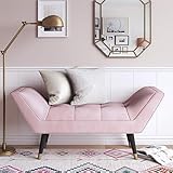 CosmoLiving Allura Rectangular Pink Velvet Fabric Tufted Bench Ottoman with Gold Tipped Legs