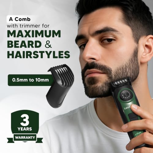 Image of LetsShave Beard Trimmer for Men | All-in-One Beard, Hair & Body Trimmer | 120 Min Runtime | LED Battery Display | USB-C Fast Charging | 3-Year Warranty | Self-Sharpening Stainless Steel Blades | Free Pro Styler