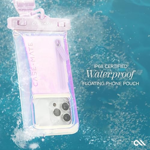 Image of Case-Mate Soap Bubble IP68 Large Waterproof Phone Pouch - Iridescent | Zip Pocket for 3 Cards & Cash - Floating Mobile Cover w /Crossbody Lanyard -Fits All Phones- Travel Accessory for Beach & More