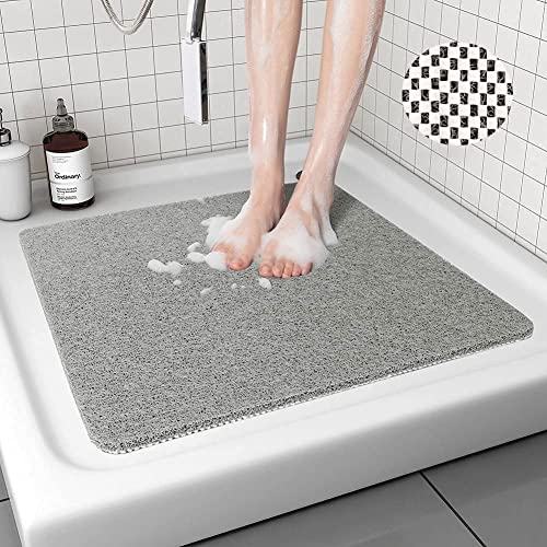 Lurowo Tapis de Douche Antidérapant, Tapis de Bain en Luffa PVC avec Drain, Tapis de Massage Doux Séchage Rapide pour Salles de Bain (60*60cm, Gris)… Cover