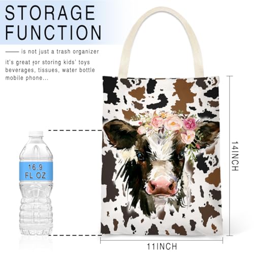 Image of IRADA Car Trash Bag Hanging No Snap Small Garbage Bag for Car Back Seat Cute Printed One-Handed Strap Trash Bags Car Accessories-Cow Car Trash Bags