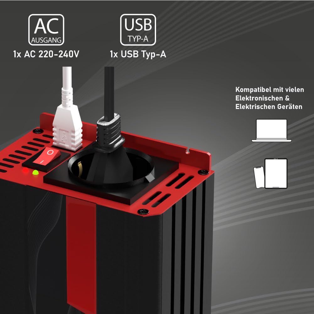 LOADCHAMP Wechselrichter 300W / 600W Reiner Sinus Spannungswandler 12v 230v Inverter LCD-Display Stromerzeuger Solar Wohnmobil