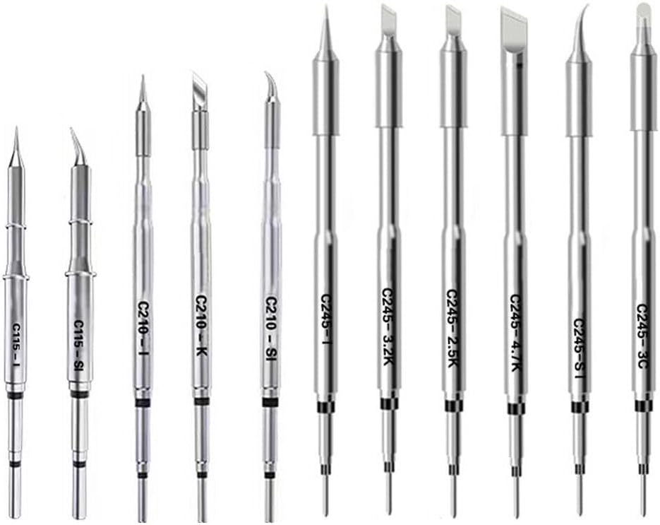 C210 C245 C115 Soldering Iron Tips Heating Core Replacement Compatible with Multiple Soldering Stations Fast Heating Copper Silver Multiple Tip Options Quick Install Standard Size Plastic Box