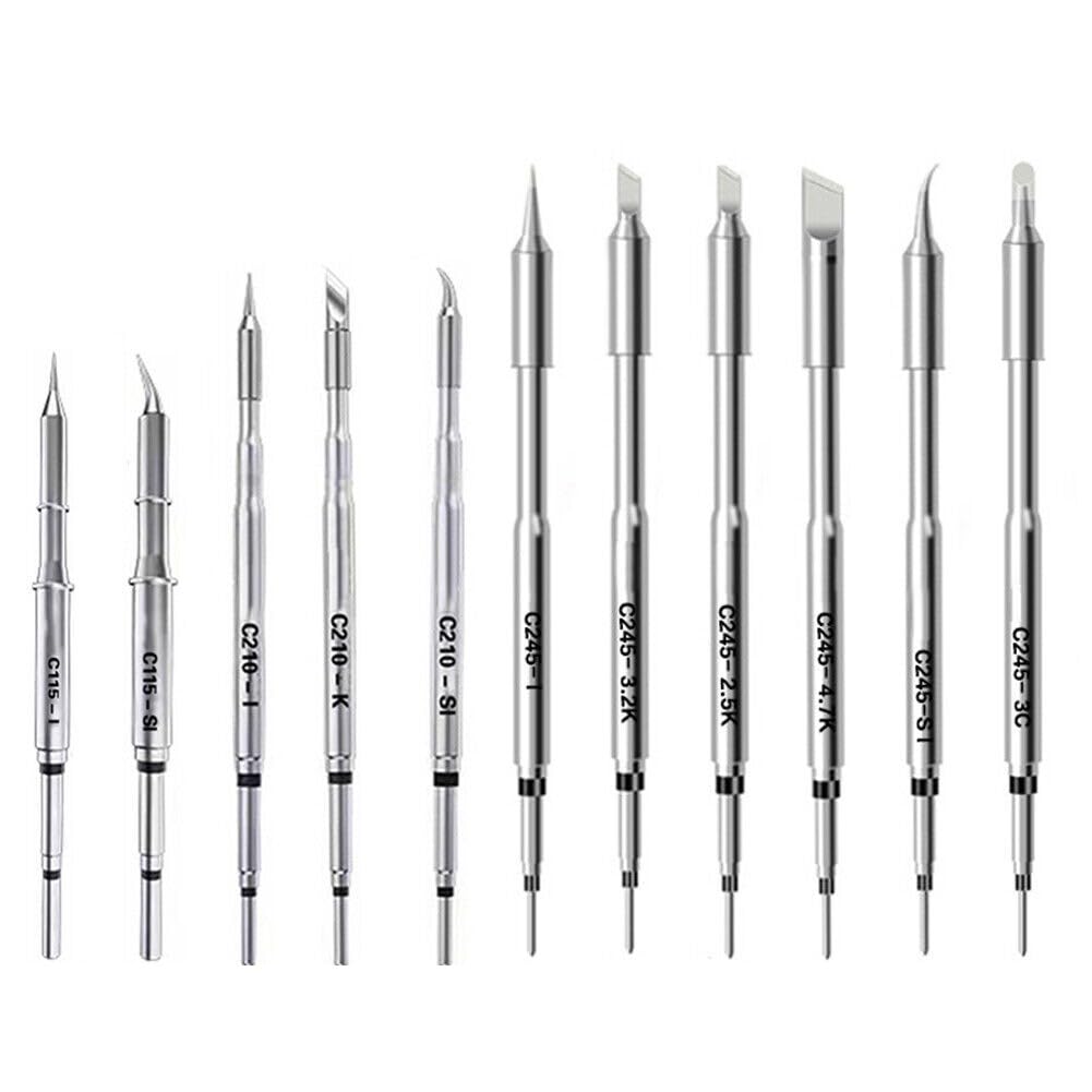 C210 C245 C115 Soldering Iron Tips Heating Core Replacement Compatible with Multiple Soldering Stations Fast Heating Copper Silver Multiple Tip Options Quick Install Standard Size Plastic Box