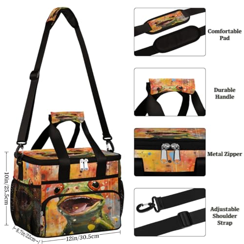 Frog Insulated Picnic Backpack Lunch Box for Women Men Picnic Basket Tote Lunch Bag Picnic Bag Portable Lunch Bags for Picnic, Beach, Work, Trip,Office, Camp Watercolor Frog