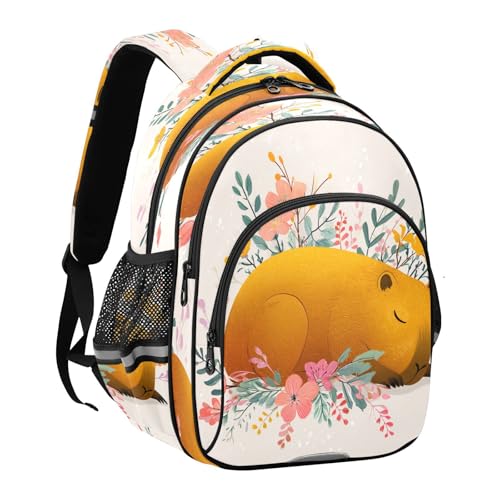 Emelivor Capybara Floral Beige Kids Backpack Toddler School Backpack Bookbag Backpacks Book Bag for Boys Girls,M2