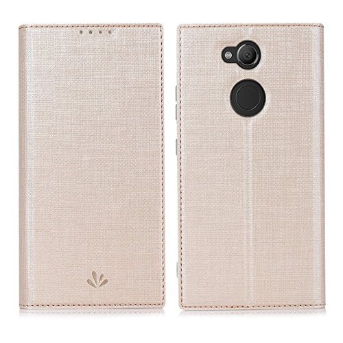Sony Xperia XA2 Ultra Case,HuiFlying Premium Leather PU Flip Slim Clear TPU Shockproof Wallet Protective Case Carry Card Slots [Magnetic Kickstand] Cover Sony Xperia XA2 Ultra Smartphone (Gold)