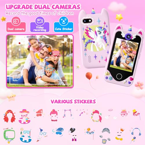 Image of Yosfeng Kids Smart Phone Toy for Girls Ages 3-8, Touchscreen Toy Phone with Dual Cameras, Learning Games, Music Player, 32GB Card Birthday Gift for Kids