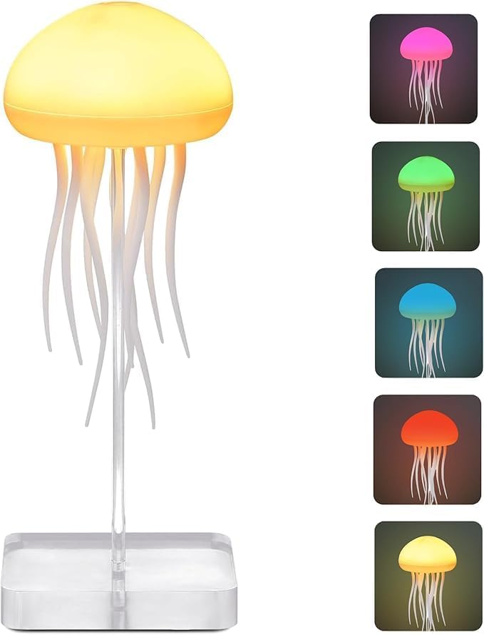 Image of IXWQ Jellyfish LED Night Light Lamp Color Changing Baby Room Decor Dancing Legs for Kids, Girls, Boys Ocean Lovers Aesthetic Ambient Rechargeable Light with Hanging Base,Birthday,Diwali Gift