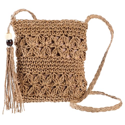 Qianyu Bolsa tiracolo de palha para mulheres, pequena bolsa de palha de praia, suporte de garrafa de férias de verão, presentes de praia, embreagem, boho, envelope carteira, bolsas feitas à mão