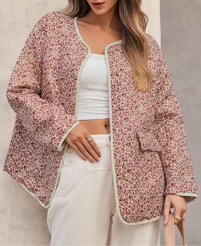 Tankaneo Women’s Wine Red Lightweight Floral Puffer Jacket - Effortlessly Chic Outerwear - Image 3