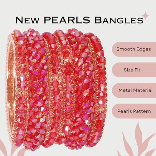Image of NMII Stylish Pearls Alloy Metal Kada Bangles Set For Women and Girls | Fancy Metal Bangles | Trendy Design Bangles For Girls | Wedding, Party, Shadi Fashion Jewellery-Set of 6 Bangles