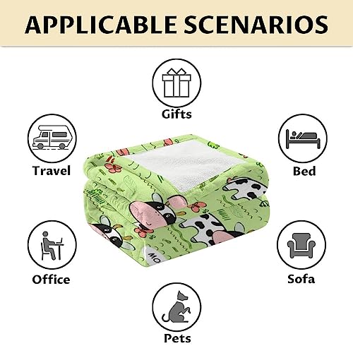 Mercuryelf Cow Throw Blanket - Soft, Fuzzy & Warm - 30x40 Inches Small Blankets for Lap, Crib - Light Green Cute Throws Gift for Kids