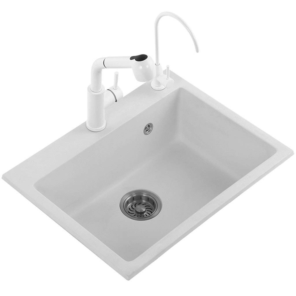 Kitchen Sinks Kitchen Sink Single Tank White Household Sink Durable Wear-resistant Scratch Corrosion Easy To Clean Large Capacity Cafe Bar (Color : White, Size : 60 * 46 * 22cm)