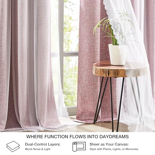 Image of Amzdecor Pink White Ombre Double Layer Full Blackout Window Curtains