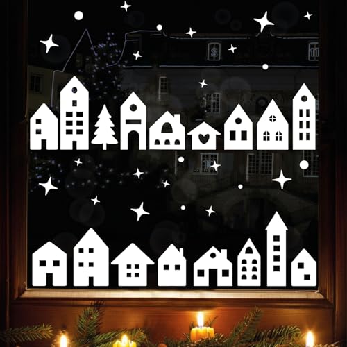 6 Blätte Fensterbilder Weihnachten Häuser, Weihnachten Fensteraufkleber...