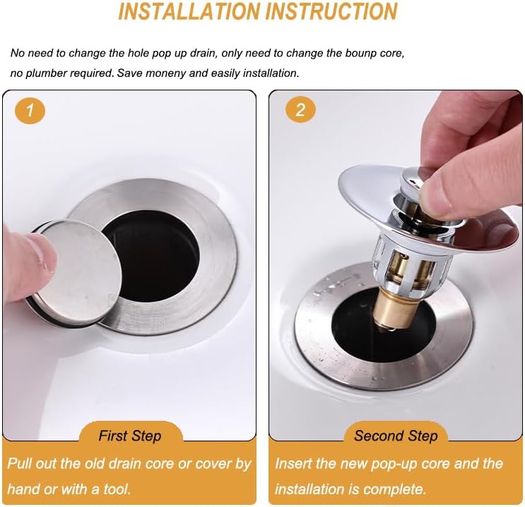 Bathroom Sink Stopper,Universal Basin Pop Up Bathroom Drain Stopper, for 1.1~1.5 in U.S. Standard Drain Holes, with Hair Catcher Anti Clogging (Silver)