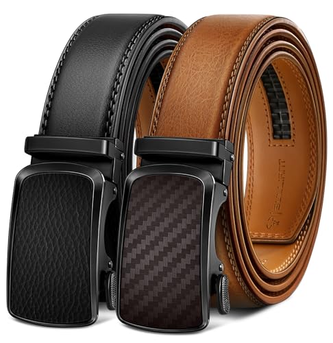 BULLIANT Men's Ratchet Belt 2 Pack-Click Leather Belt Adjustable for Men Gift 1 3/8-Cut for Perfect Fit