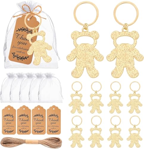 50Pcs Bear Bottle Openers Keychain Bulk Baby Shower Party Favors for Guests Cute Bear Keyring with Organza Bags Tags, for Gender Reveal Theme Birthday Decoration Return Gift Souvenirs（Bear Style）