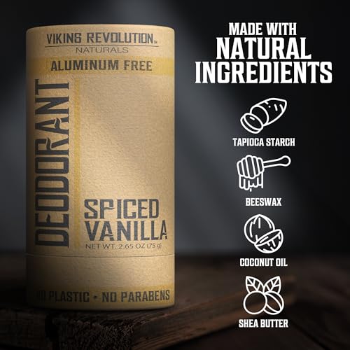 Image of Viking Revolution Spiced Vanilla Deodorant for Men - Deodorant Men Aluminum Free with Shea Butter and Tapioca Starch Mens Deodorant Stain- Free and Baking Soda-Free Natural Deodorant for Men (2.65oz)