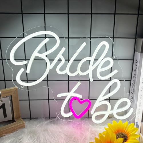 Image of Bride to be Neon Sign, White LED Neon Light Signs USB Wedding Light Signs for Bridal Shower Bachelorette Engagement Party Backdrop