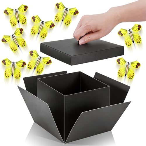 JIANTA Überraschungsbox mit Schmetterlingen 15x15x12 5 cm Explosionsbox Geburtstag Geschenkbox für Muttertag Vatertag Valentinstag mit 8 Schmetterlingen Schwarz