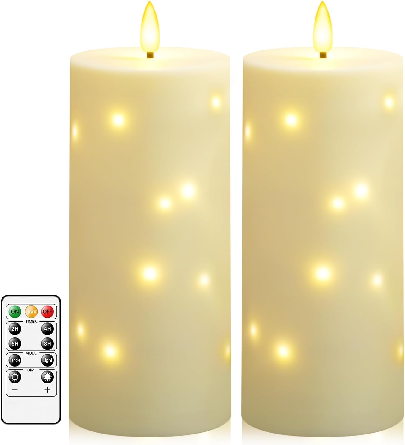 Waterproof Outdoor Candles with Timer & Remote - Battery Operated LED Candles, Realistic Flameless Plastic Pillar, Pack of 2 (4" D x 10" H, Ivory) for Patio, Garden Camping Rainy Weather