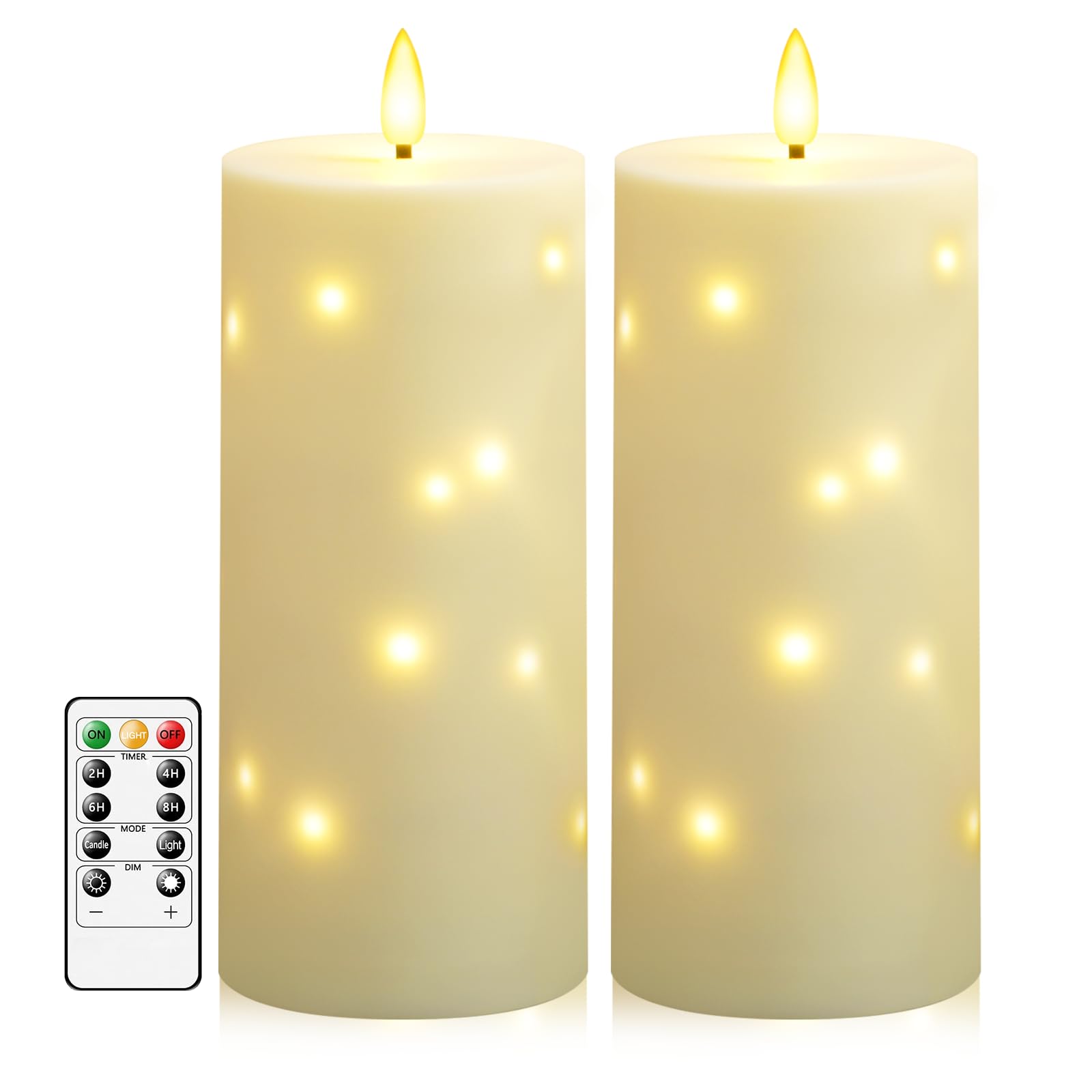 Photo 1 of Sasigeiaa Waterproof Outdoor Candles with Timer & Remote - Battery Operated LED Candles, Realistic Flameless Plastic Pillar, Pack of 2 (4" D x 10" H, Ivory) for Patio, Garden Camping Rainy Weather