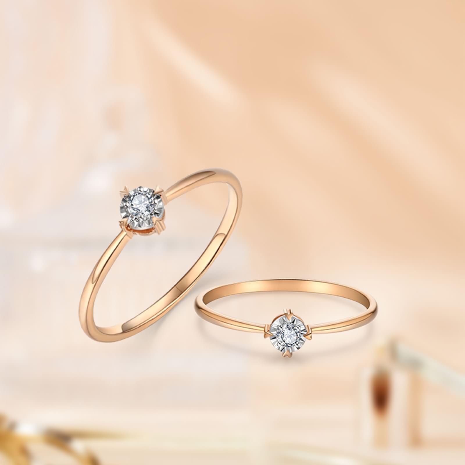 Anillo Boda de Oro Blanco 9 Kilates / 14 Kilates / 18 Kilates Mujer, Simple 4 Garras Redondo Solitario con Diamante de 0,05 ct, Anillos Mujer Alianza Plata