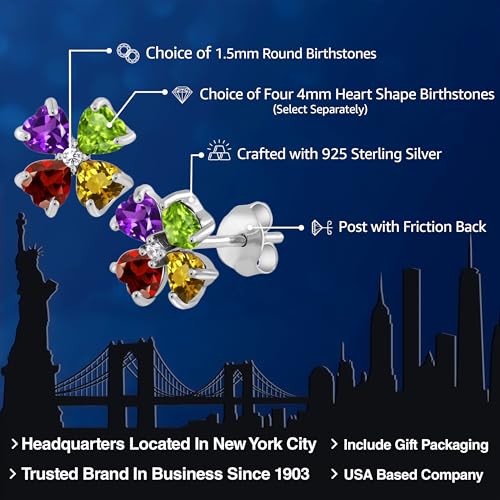 Gem Stone King Customized and Personalized 4 Gemstone Birthstone Earrings For Women | 925 Sterling Silver | 4MM Heart Shape2