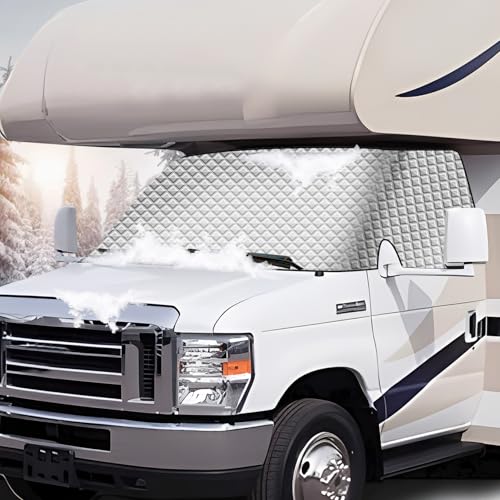 Komsepor RV Windshield Cover Compatible with Ford E450 Class C 1997-2024 RV Front Window 4 Layers Class C Motorhome Cover 27 Foot Temperature Control Sunshade/Snow Cover Upgraded Strong Magnet
