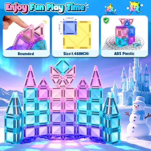 Image of Mini Magnetic Tiles Kids Toys Travel Essential Games STEM Educational Toys | Magnetic Building Blocks for Age 3-5 5-7 4-8, Boys Girls Christmas Birthday Gifts, Portable Creativity Boosting Sensory Toys