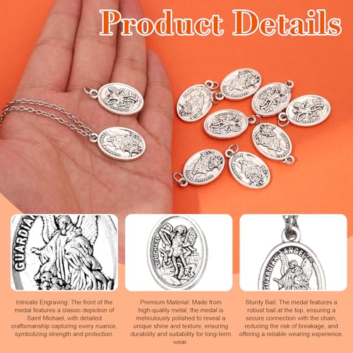 10 Pcs St Michael Medal Saint Michael Pendant,St Michael Pendant for Archangel Michael Necklace,San Miguel Arcangel Medalla Religious Medals for Men Women3