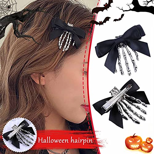 Utavu 2Pcs Skeleton Hand Hair Clips With Bowknot thumb #4