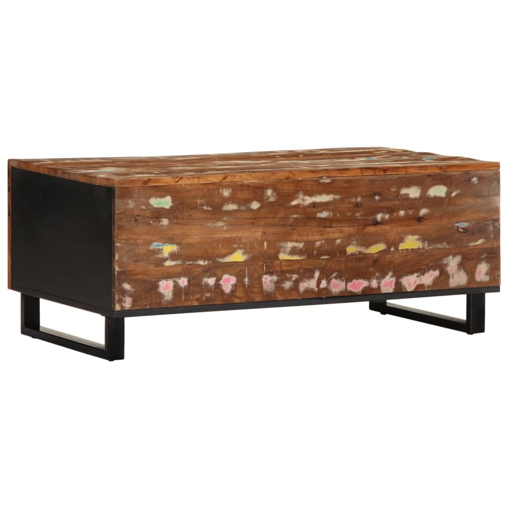 Stolik kawowy 100 x 54 x 40 cm, lite drewno stare i materiał drewnopochodny, 3 przegródki do przechowywania, żelazne nogi, nowoczesny stół do salonu, stolik kawowy do salonu