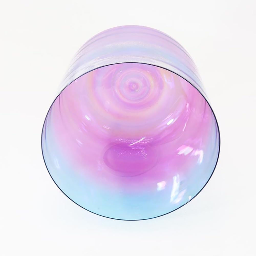Misa dźwiękowa z przezroczystego kryształu, kosmiczne światło Alchemia miska dźwiękowa do medytacji jogi Uzdrawianie dźwiękiem Niebieski fioletowy gradient z kryształowym napastnikiem(432HZ,7 Inch C N