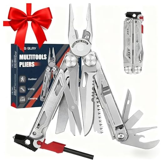 BIBURY Multiherramienta de Alicates, Navaja Multiusos de Acero Inoxidable con Pedernal Rompeventanas Tijeras, Portátiles Alicates Plegables para la Supervivencia en el Exterior, Camping, Reparación