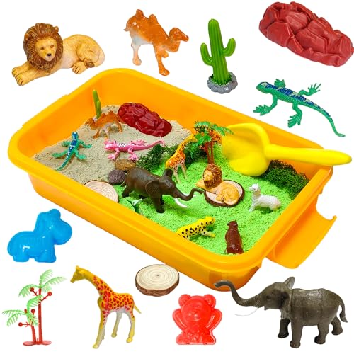 Jungle Sensory bin,Safari Animal Figures Playset Toys,Wild Forest...