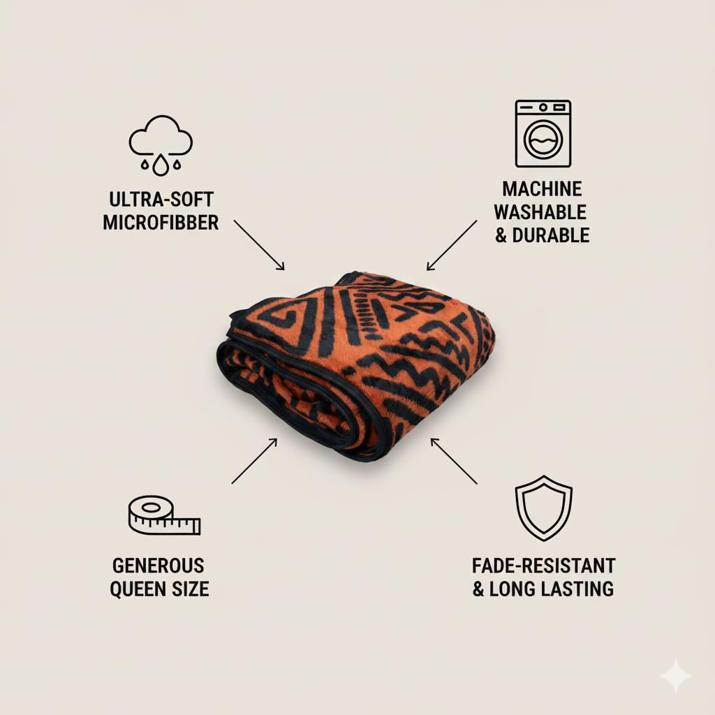Aranda Buhle Blanket – Woodcut Design | Black/Terracotta | Premium