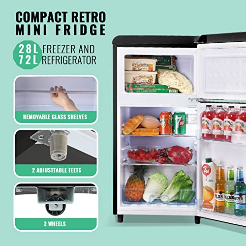 Demuller Mini Fridge Dual Door Refrigerator With Freezer, 3.5 Cu.ft Compact Refrigerator With Handle, Adjustable Temperature & Removable Glass Shelves, For Apartment/Dorm/Office/Rv, Black #TOP5