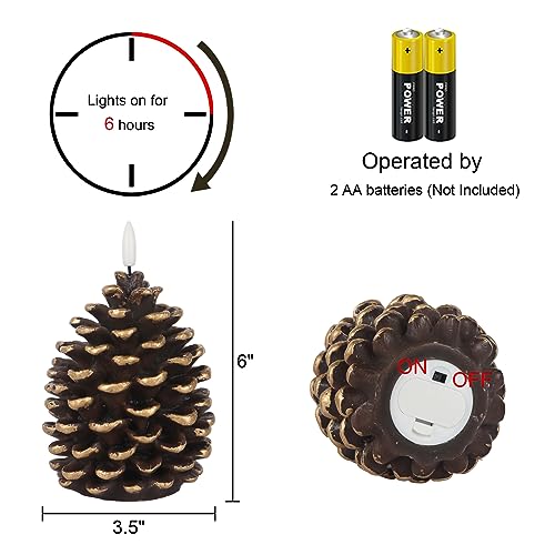 Image of Wondise Flameless Candles with Timer, Battery Operated Flickering 3D Wick Real Wax Pine Cone Candles for Christmas Indoor Decoration, Set of 2, Brown(D3.5 x H6 Inch)