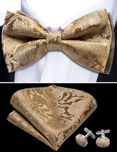 Image of YOHOWA Mens Bow Tie Set Paisley Coloful Pre-tied Bowties Adjustable with Handkerchief Cufflinks Wedding Prom Party