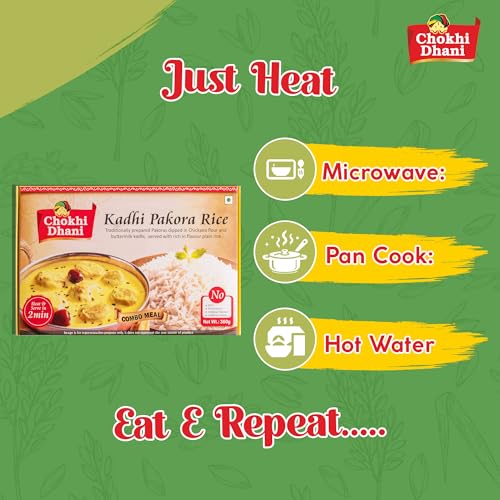 Image of Chokhi Dhani Ready to Eat Kadhi Pakora with Rice 360g | Kadhi Chawal | North Indian Yogurt Curry & Rice | Just Heat & Eat Microwave Meal | Veg