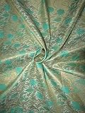 Brokat-Jacquard-Stoff, Mintgrün/Grün x Metallic-Gold, 111,8 cm breit, BRO696 [2], Meterware